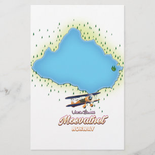 Papelaria Impressão de arte do mapa do lago Mosvatnet Norueg