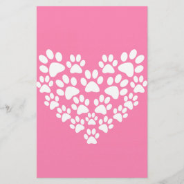 Papelaria Impressão de pata rosa-coração-branca