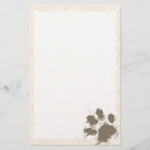 Papelaria Impressão de Paw Engraçada no Damasco Branco Antiq