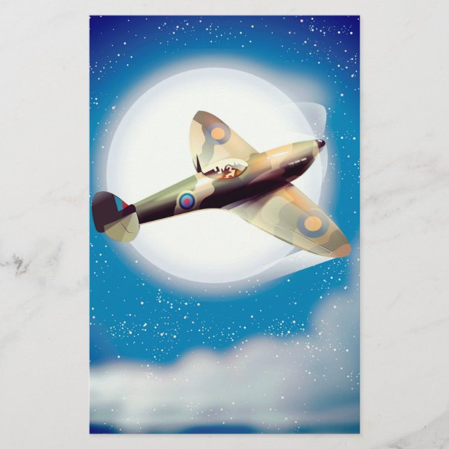 Papelaria impressão de pôster de viagem de avião Spitfire (Frente)