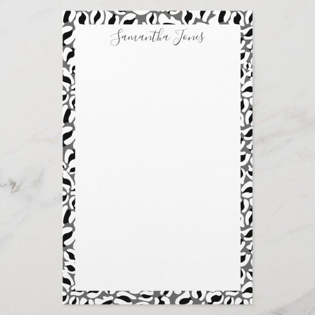 Papelaria Impressão do Leopardo Negro e Branco | Personaliza (Frente)