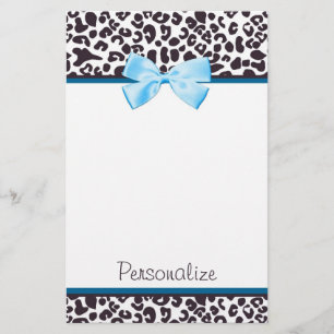 Papelaria Impressão na moda do leopardo e fita azul com nom