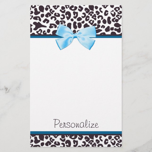 Papelaria Impressão na moda do leopardo e fita azul com nome (Frente)