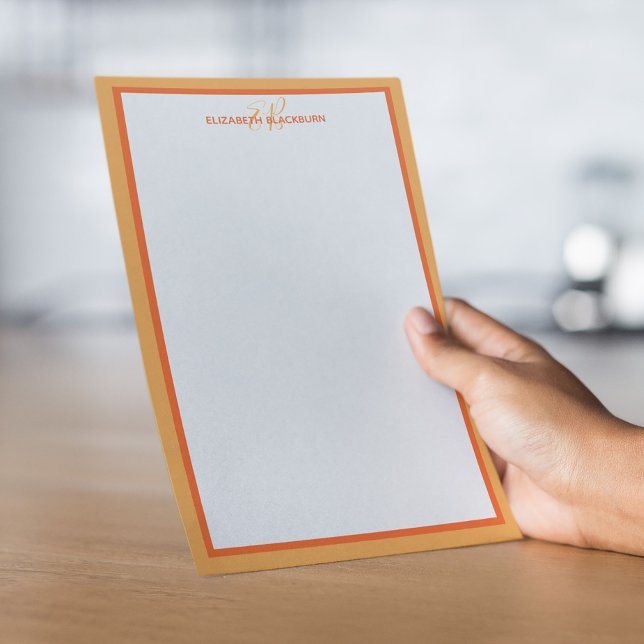 Papelaria Iniciais do Monograma de Nome Personalizado Laranj (Custom Personalized Name Monogram Initials Orange Stationery)