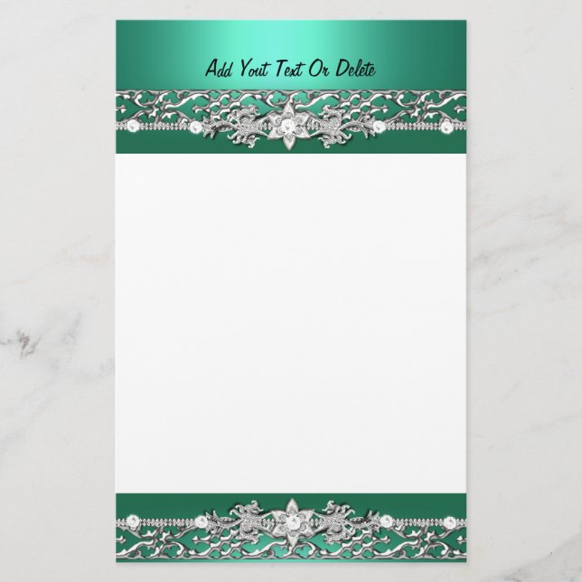 Papelaria Jade Verde Prata Diamante Imagem (Frente)