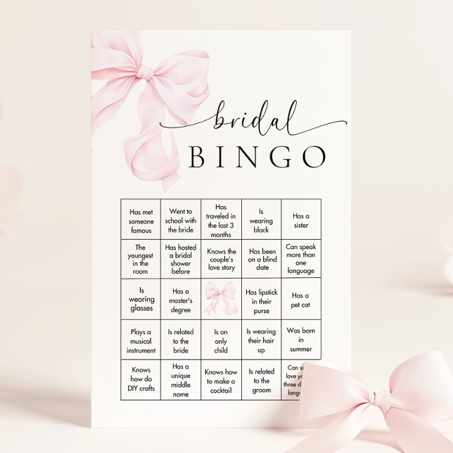 Papelaria Jogo de Bingo para Chá de Noiva com Laço Rosa (Criador carregado)