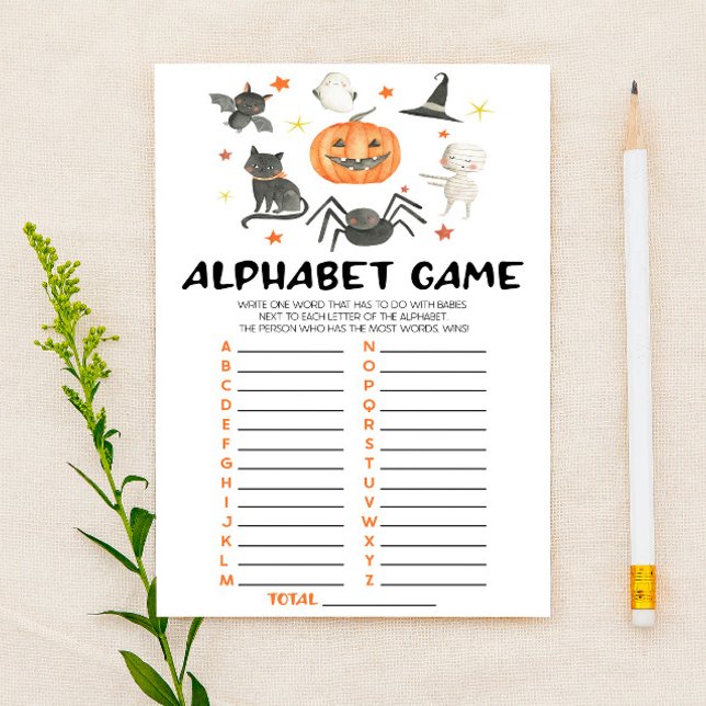 Papelaria Jogo de Chá de fraldas de Alphabet Spooky Pumpkin  (Criador carregado)