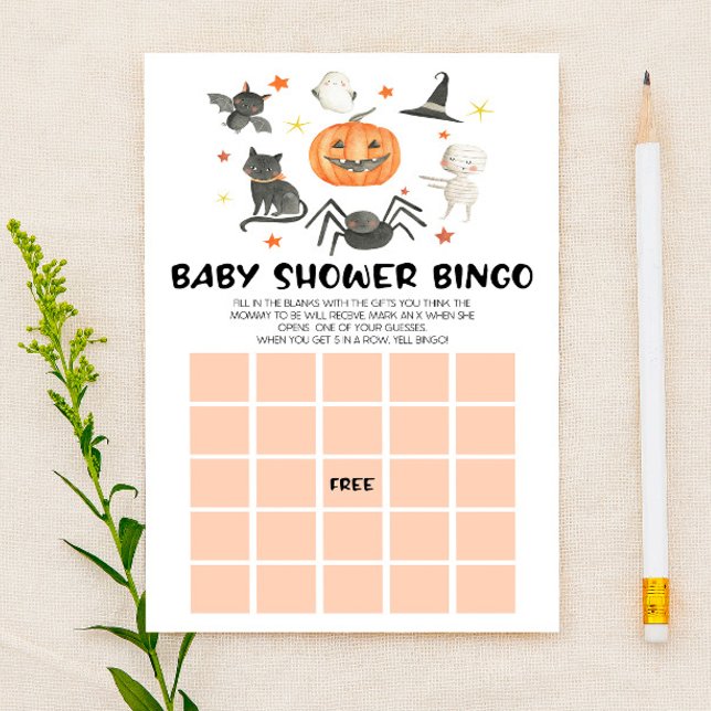 Papelaria Jogo de Chá de fraldas do Bingo Spooky da Abóbora (Criador carregado)