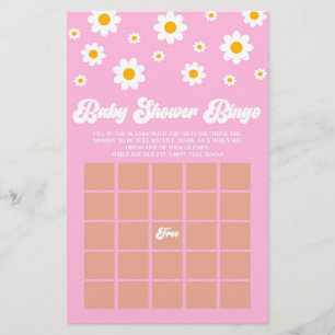 Papelaria Jogo de Chá de fraldas Retro-Daisy Bingo Rosa