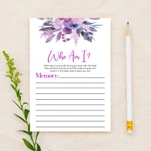 Papelaria Jogo de Chá de Noiva Quem Eu Sou Floral Roxo