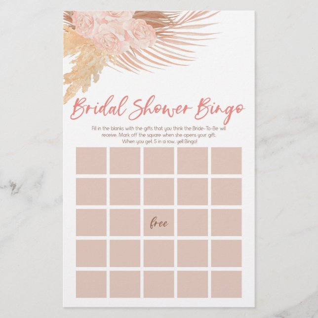 Papelaria Jogo de Chá de panela de Bingo Floral Boho Pink (Frente)