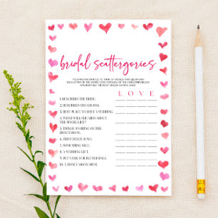 Papelaria Jogo de Chuva de Noiva Hearts Bridal Scattergories