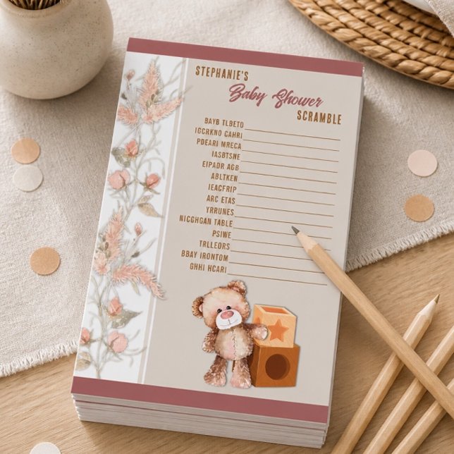Papelaria Jogo de Desembaralhar Cha de Bebe Boho Urso Teddy (Criador carregado)