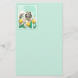 Papelaria Keeshond em Tulips pintando lindas artes caninas o