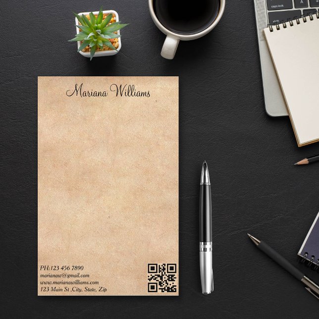Papelaria kraft marrom elegante com código qr minimalista (Criador carregado)