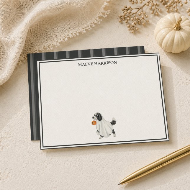 Papelaria Labradoodle de Halloween com Listra de Carvão Prép (Preppy Charcoal Stripe Halloween Labradoodle Stationery)