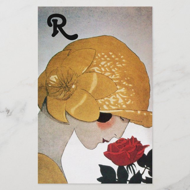 PAPELARIA LADY COM MONOGRAMA DE ROSA VERMELHA (Frente)