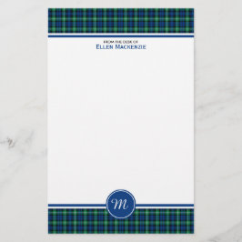 Papelaria Lamont Clan Bright Blue e Green Tartan Monograma