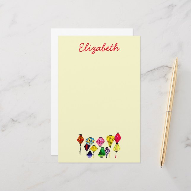 Papelaria Lanterna chinesa, arte colorida (Frente/Verso In Situ)