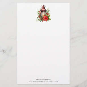 Papelaria Lanterna de Natal Vermelho Poinsettia e Pinheiro