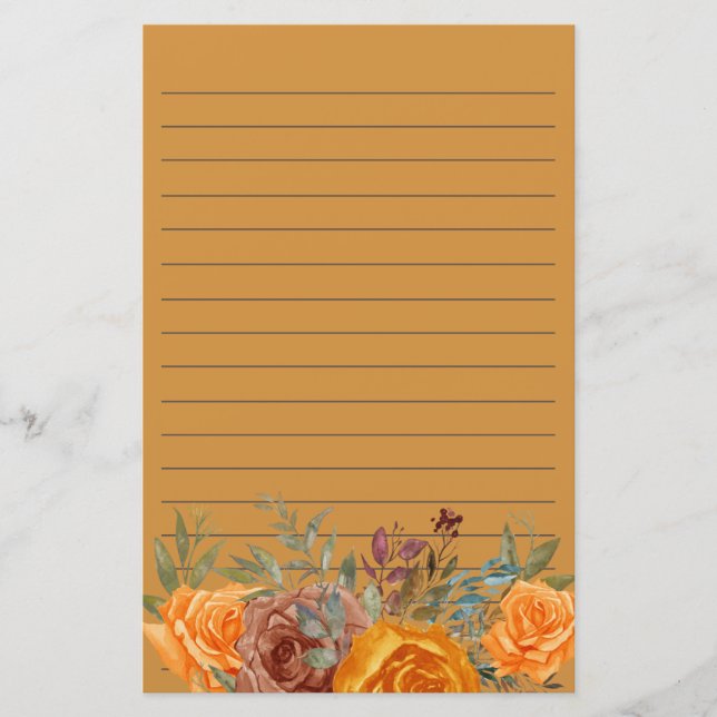 Papelaria Laranja Floral de Borgonha com Verdura Delineada (Frente)