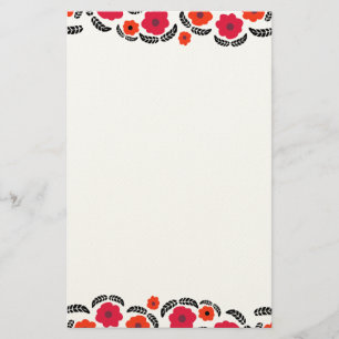 Papelaria Laranja Moderno e Floral Vermelho