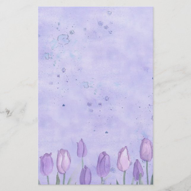 Papelaria Lavanda Tulipas Aquarela Pastel Flor (Frente)