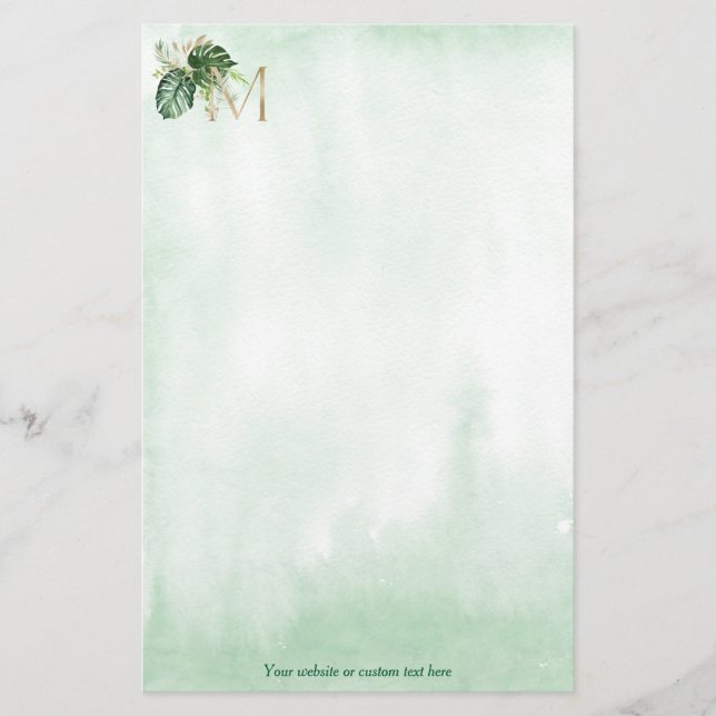 Papelaria Leaf tropical verde monograma Dourado M (Frente)