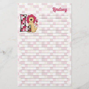 Papelaria Leão Rosa Monograma - Letra L com Nome