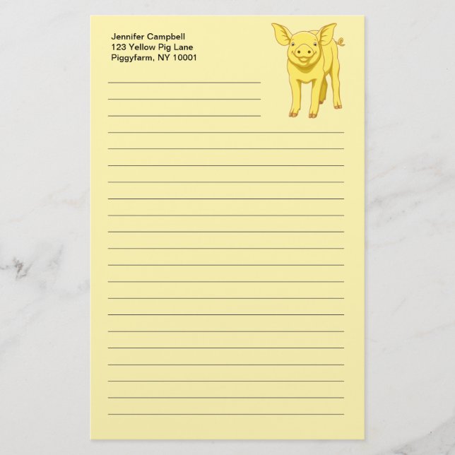 Papelaria Leitão bonito porco dia do 17 de julho amarelo (Frente)