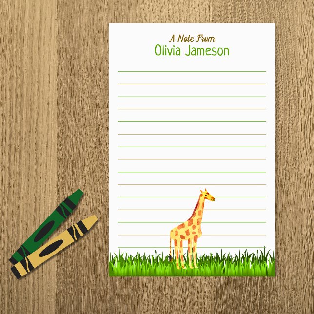 Papelaria Leitura Lined GIRAFFE (Whimsical Kid's Name GIRAFFE Lined Stationery)