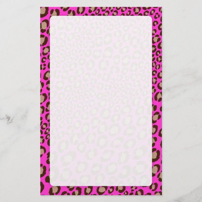 Papelaria Leopard Print/rosa quente/Adicionar cor de fundo!! (Frente)