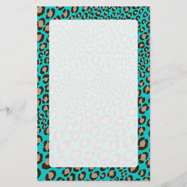 Papelaria Leopard Print/teal/Add cor de fundo!! (Frente)