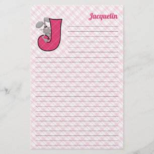 Papelaria Letra J Linked, coelho-rosa, monograma