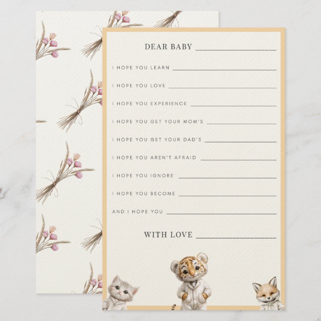 Papelaria Letter to Baby Whimsical Pajama Animals (Frente/Verso)