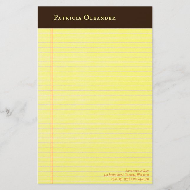 Papelaria Ligação Marrom Escuro no Suporte Legal Amarelo (Frente)