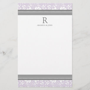 Papelaria Lilac Cinza Branca Monograma Stationery