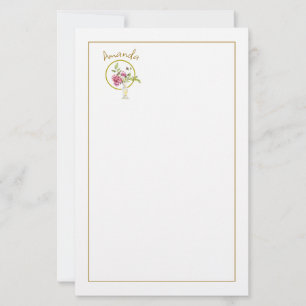 Papelaria Lindas Rosas Rosa Com Vaso E Dourada Moldura