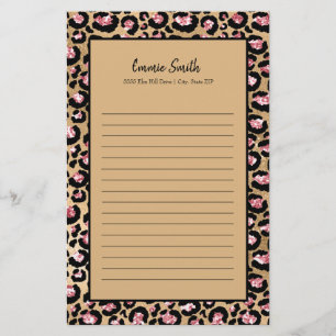 Papelaria Linha-Leopardo Preta-Rosa Personalizada