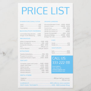 Papelaria Lista de Preços Simples de Dentista de Prática Den