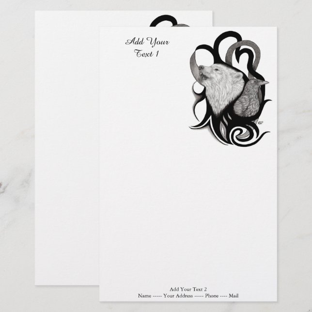 Papelaria Lobo Branco com Arte Tribal Raven (Frente/Verso)