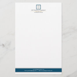 Papelaria Logotipo Azul Branco Minimalista Moderno de Negóci
