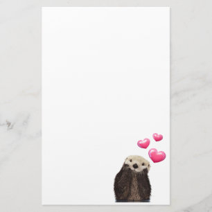 Papelaria Lontra bonito com corações cor-de-rosa do amor