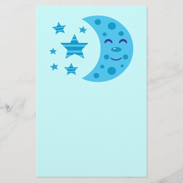 Papelaria Lua azul e estrelas riscadas (Frente)