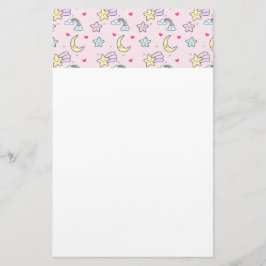 Papelaria Lua, Estrelas e Nuvens Padrão em Pastel Rosa