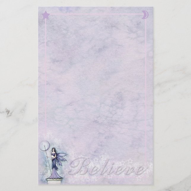 Papelaria Lua Estrelas Fadas Celestiais 'Acredite' Fixo (Frente)
