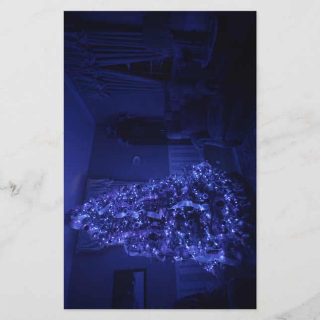 Papelaria Luzes de Árvore de Natal Azul (Frente)
