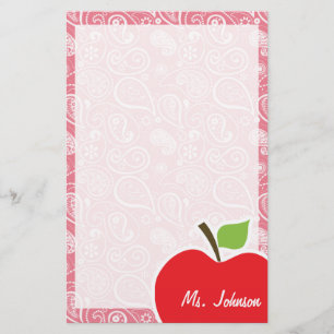 Papelaria Maçã com Paisley Rosa Esbranquiçado