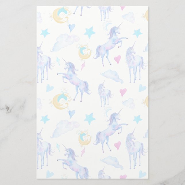 Papelaria Magical Unicorn Pattern Watercolor Design (Frente)