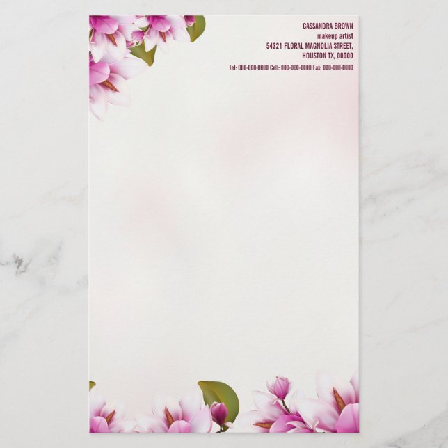 Papelaria Magnolia Rosa, Floral Personalizada (Frente)